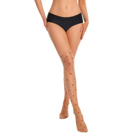 Donnalla Thigh High Stockings for Women Cute Thigh High Socks Ultra Shimmery Sheer Over Knee High Pantyhose(Heart,Skin)