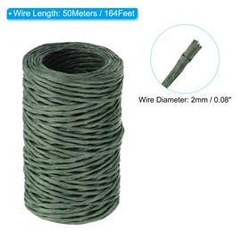 PATIKIL 164 Feet Floral Bind Wire Wrap Twine, 2mm Florist Wire Iron Wire Paper Covered Vine Wrapping Binding Wire for Flower Bouquets, Green