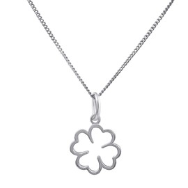 Silverly 925 Silver Open Four Leaf Clover Necklace - Cute Lucky Charm With Curb Chain 18" - St Patrick's Day Gifts - Symbolic Irish Jewellery for Women and Teen Girls