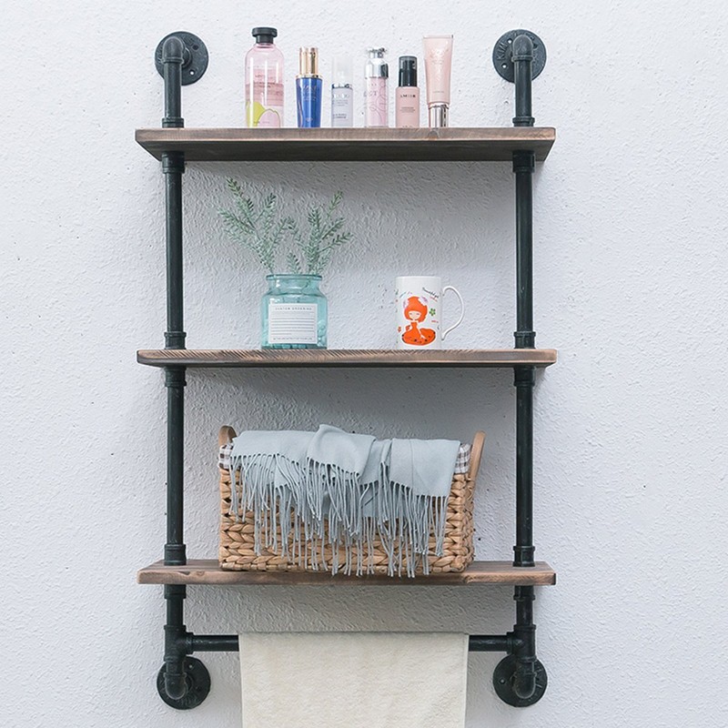 MBQQ 3 Tier Shelving Bathroom Pipe Shelves with Towel Bar