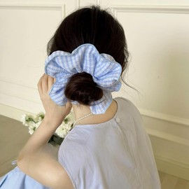 Jseng 3PCS Large Gingham Scrunchies for Hair, Sweet Hair Ties, Beige and Black