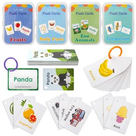 Flash Cards for Toddlers Educational Flash Cards 4 Pack Preschool Learning Flash Cards with Animals, Fruits, Transportation, Body Parts Waterproof Baby Flashcards for 2-6 Year Olds