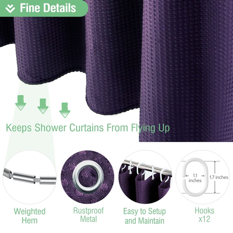 Dynamene Purple Fabric Shower Curtain - Waffle Textured Heavy Duty