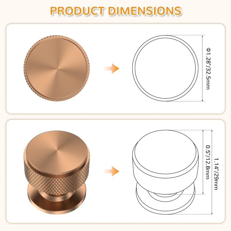 Chibery 10 Pack Champagne Bronze Kitchen Cabinet Knobs, Knurled Round
