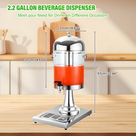 OCKYOOZ Beverage Dispenser with Stand, 2.2 Gallon/8L Stainless Steel Leakproof Lemonade Jar Jug, Spigot, Tap, Drink Dispensers with Centre Ice Core and Drip Trays for Home Parties Restaurant