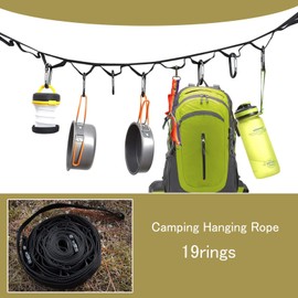 DY.2ten 4.5M Outdoor Camping Rope Strap with 19 Keychain Carabiners,Portable Camping Hanging Rope with Hooks for Camping, Hiking, Outdoor Tent Accessories, Hang Your Camping Gear