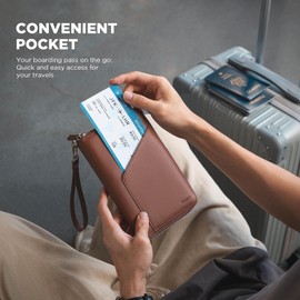 VULKIT Portapasaportes Familiar para 4 Pasaportes - Cartera RFID, Capacidad para 5, Organizador con 4 Ranuras para Tarjetas y SIM, Cierre Seguro, Esenciales para Viajes Familiares, Café