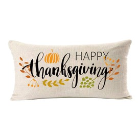 MFGNEH Thanksgiving Decorations Pillow Covers 12x20 Inch,Happy Thanksgiving Decor Thanks Lumbar Pillow Farmhouse for Sofa