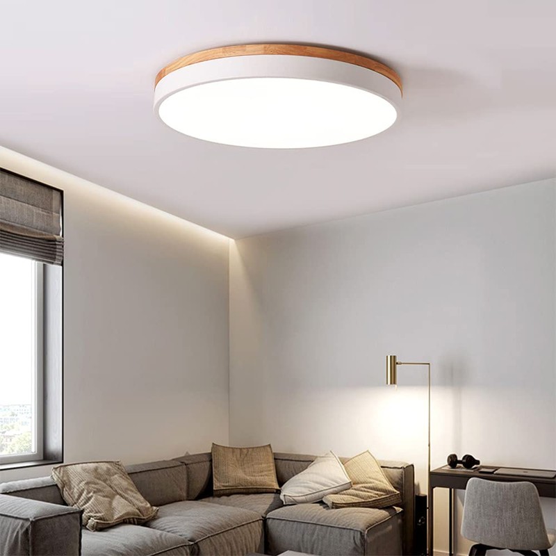 Yiisem Dimmable Wood LED Flush Mount Ceiling Light, 5CCT 2700K-6000K