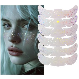 Yamobi Holographic Multichrome Glitter Freckles Tattoo, Waterproof Patches for Women, Star Glitter Temporary Tattoo for Festival Rave Pack of 6
