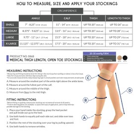 Truform 20-30 mmHg Compression Stockings for Men and Women, Thigh High Length, Dot-Top, Open Toe, White, Medium