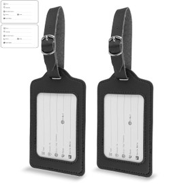 Premium Suitcase Tag with Address Tag, 2 Pieces, in Black, Elegant Faux Leather Sign, for Air Travel, Cruise, etc., Name Tag, Suitcase Tag, Luggage Bag Tag, Address Tag, Bag Tag
