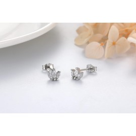 MASOP Leaf Branch Stud Earrings Silver 925 Gold Rose Gold Cubic Zirconia Small Earrings Gifts for Women Girls Girlfriend, Sterling Silver