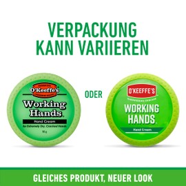 O'Keeffe's Working Hands, 96g Tiegel - Handcreme für extrem trockene, rissige Hände | Erhöht sofort den Feuchtigkeitsgehalt, bildet eine Schutzschicht und verhindert Feuchtigkeitsverlust