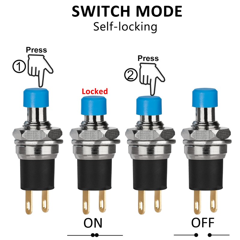 DIYhz 5Pcs Self Locking SPST Latching Type Dash ON/Off Blue