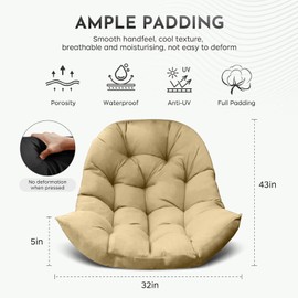 Moutosne Egg Chair Cushions for Outdoor Furniture, Waterproof Egg Chair Cushion Replacement for Hanging Chairs, U-Shape Swing Chair Cuhsion 32x43 Inches (Khaki)