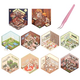 DIY 3D House Stickers 10 Sets and Tweezers, 3D Sticker Scene Fun DIY Stickers Scene, DIY Scene Stickers Cute Cartoon Scene Stickers DIY 3D Sticker Scene Stickers