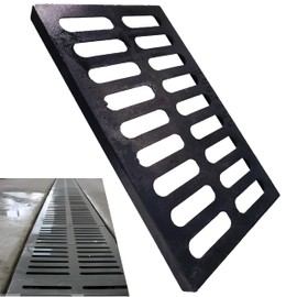 MASSLUNT Cast Iron Drain Grate, 20x12 Outdoor Drain Cover, B Class Sewer Grate, Durable Heavy Duty Channel Grate, Black Rectangle Drainage Grate for Driveway, Concrete, Yard, Garage (19.7x11.8)