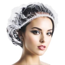 Disposable Plastic Shower Cap, Hair Cap, Elastic Waterproof Shower Cap for Salon, Spa, Travel, Home Use, Hotel, Shower (50 Pieces, 42 cm)