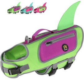 Sheripet Dog Life Vests for Boating and Swimming, Dog Life Jacket with Shark Fin, Rescue Handle Pet Preserver for Medium Dogs, Neoprene Good Buoyancy Dogs Floating Safety Vest (Green, Medium)