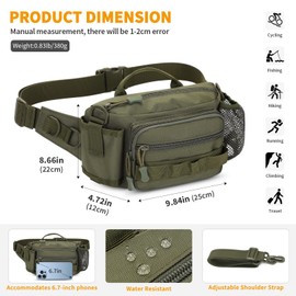 Huntvp Tactical Waist Bag Bumbag with Bottle Holder, Waist Fanny Pack Belt Crossbody Chest Bum Bags for Men and Ladies Hiking, Camping, Cycling, Running, Dog Walking (Green)