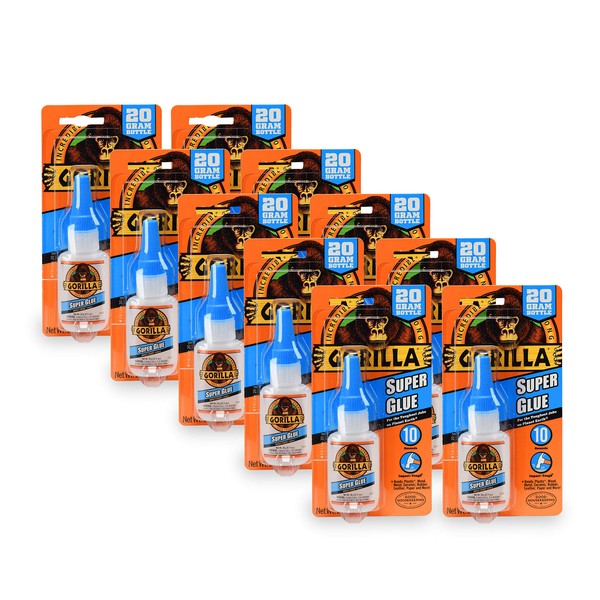 Gorilla 20g Super Glue, 10-Pack, Clear, 10 Pack