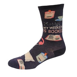 K. Bell Women's Booked Weekend Crew Socks 1 Pair, Slate Blue, Women's 9-11 Shoe