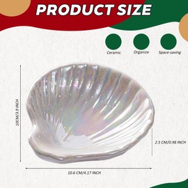 FatySuby Ceramic Jewelry Tray - Pearl Shell Shaped Ring Holder Dish, Ceramic Trinket Tray Jewelry Dish for Rings, Earrings, Necklaces, Home Decoration for Mom Friend Sister, White