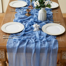 Sioipioi 10Ft Cheesecloth Table Runner 35x120 Inch Gauze Table Runner Cheese Cloth Long Table Runner Romantic Table Runner for Wedding Bridal Shower Birthday Party Table Decor (Dusty Blue, 1 Pack)