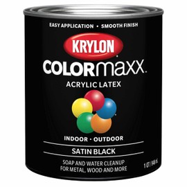 Krylon K05613007 COLORmaxx Acrylic Latex Brush On Paint for Indoor/Outdoor Use, ½ Pint, Satin Black