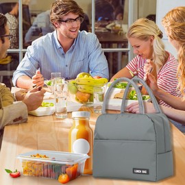 Viiotu Insulated Lunch Bag, Small Lunch Bag for Women Men Kid, Reusable Lunch Cooler Bag for Work Office Outdoor Picnic Camping (Grey)