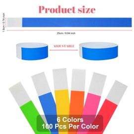 L LIKED Colourful Synthetic Paper Wrist Bands, 600 Pcs Wristbands for Events, Waterproof Neon Bracelets for Music Festival, Concert, Party, Contest (6 Colors)
