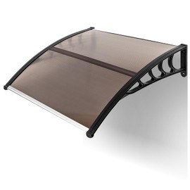Outvita 39"x38" Window Awning Canopy, Polycarbonate Front Door Patio Cover for UV, Rain, Snow & Sunlight Protection, Stylish Brown Panel with Black Bracket