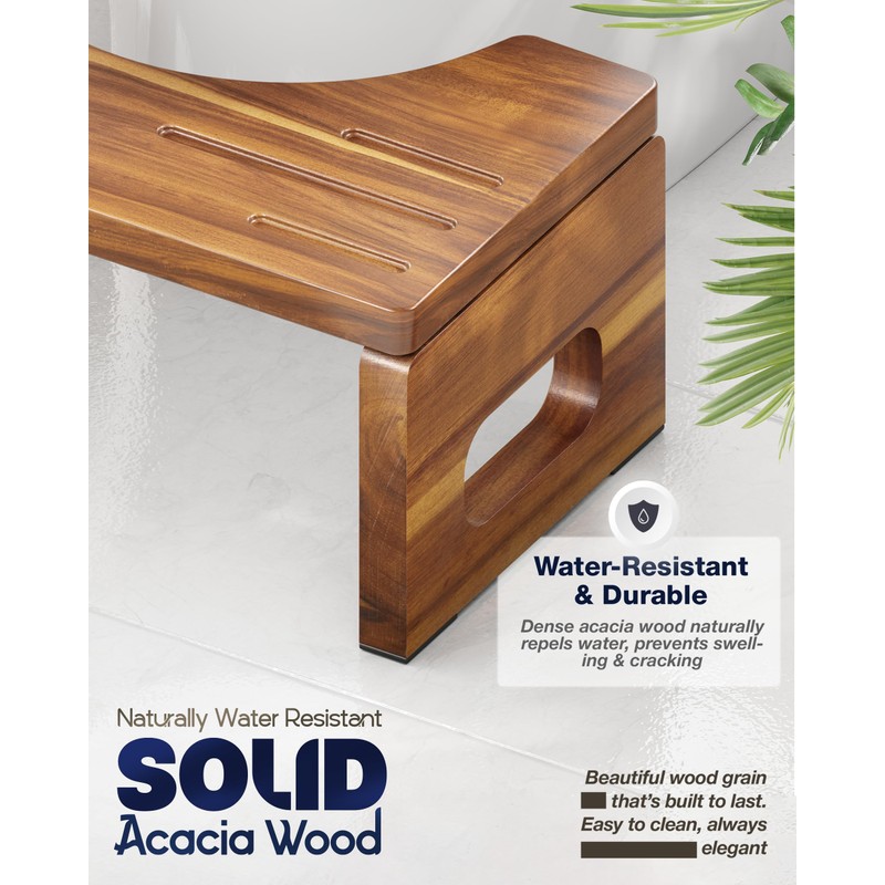 BLUEWEST Foldable Poop Stool, Acacia Wood Toilet Stool for Potty