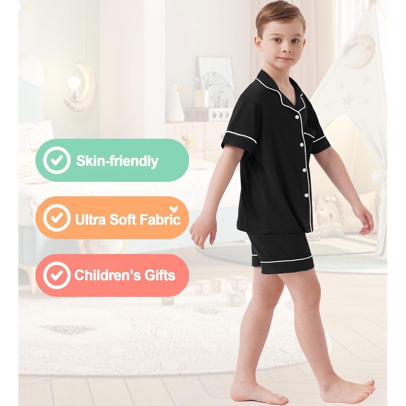 DIKFA Kids Pajamas Girls Boys Button-Down Pjs Short Sleeve Soft