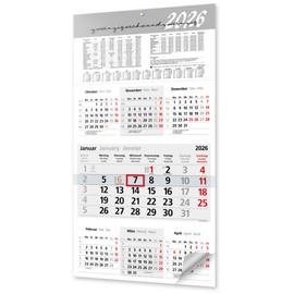 Calendar 2026 Wall Calendar with Slider 7 Months - Large Monthly Calendar 2026 with Holidays & School Holidays, Year Overview, 56 x 30 cm - for Office or Home Modern Design for Any Wall