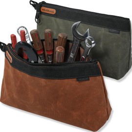 WELKINLAND 2Pcs-Set Tool Pouches, Heavy-Duty Waxed Canvas Tools Pouch, 14-Inch Tool Organizer Pouch, Waterproof Zipper Tools Pouch, Durable Canvas Tool Zipper Pouches