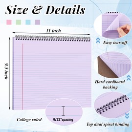 MotiMind 4 Pcs Legal Pads Landscape Notebooks Hole Punched Top Spiral Bound Notebooks 11 x 9.5 Inch College Ruled Drawing Notepad Tear Line for Removal 50 Sheet Office Steno Book(Multicolor)