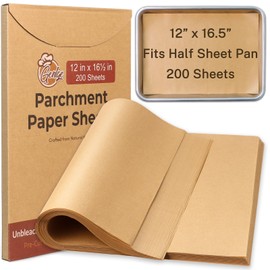 Unbleached Parchment Paper Sheets – 12" x 16.5" Pre-Cut, Non-Stick, Ideal for Baking & Cooking, Fits Half Sheet Pans (200 Sheets)