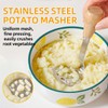 Wooden-handled potato masher, made of high-quality stainless steel, with a