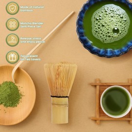 6 Pcs Matcha Kit Elegant Matcha Tea Set with Whisk Bowl Whisk Holder Scoop Spoon Sifter Practical Tea Making Tool Presenting for Personal Use(Kiln Turns Black,1 Set)