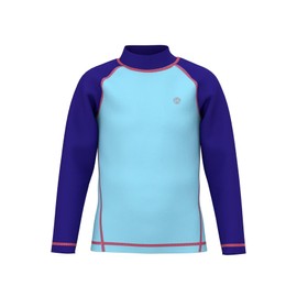 Girls Long-Sleeve Rash Vest - Kids UPF Surfing Tshirt Children Quickdrying Beach Swim Tee Youth Breathable Water Sports Top Lt.Blue 11/12y
