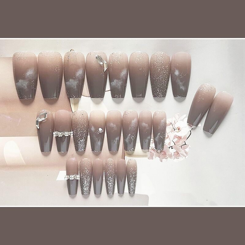 Lwenjing Nail Tips, 24 Pieces, 3D Nail Tips, Handmade Nail