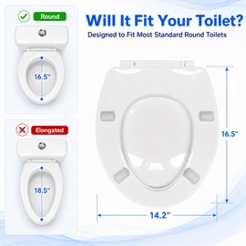 Raised Toilet Seat for Seniors, 3" Height, Heavy Duty Slow Close Elevated Toilet Seat with Never Loosen Hinges, Fits Most Round Toilets (round 16.5'')