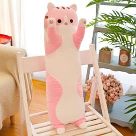 Sausudols Long Cat Cuddly Toy Stuffed Animals Plush Cat Toy Cuddly Cushion Gifts for Children Girlfriend Pink 50 cm