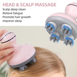 cotsoco Electric Scalp Head Massager, Scalp Hair Massage Waterproof Head Massager with 4 Heads 84 Nodes for Hair Growth and Stress Release Massage Pink