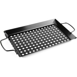 Original Barbeque by 1 Stop & Go – Non-Stick Grill Tray & Bowl Set for Outdoor Grill with Handle | Durable BBQ Set with Holes for Veggies, Shrimp & Meat | Camping BBQ Accessory