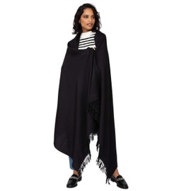 likemary Womens Shawl Wrap Merino Travel Blanket Scarf - Oversize Winter Pashmina - 100% Pure Wool Ethical Gift Kasa Handwoven, Black, 100 X 200cm
