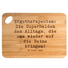 Mr. & Mrs. Panda Bambus - Schneidebrett Spruch Ergotherapeutin Superhelden - Geschenk, Unfall, Holzbrett, Geschenke für Berufstätige,