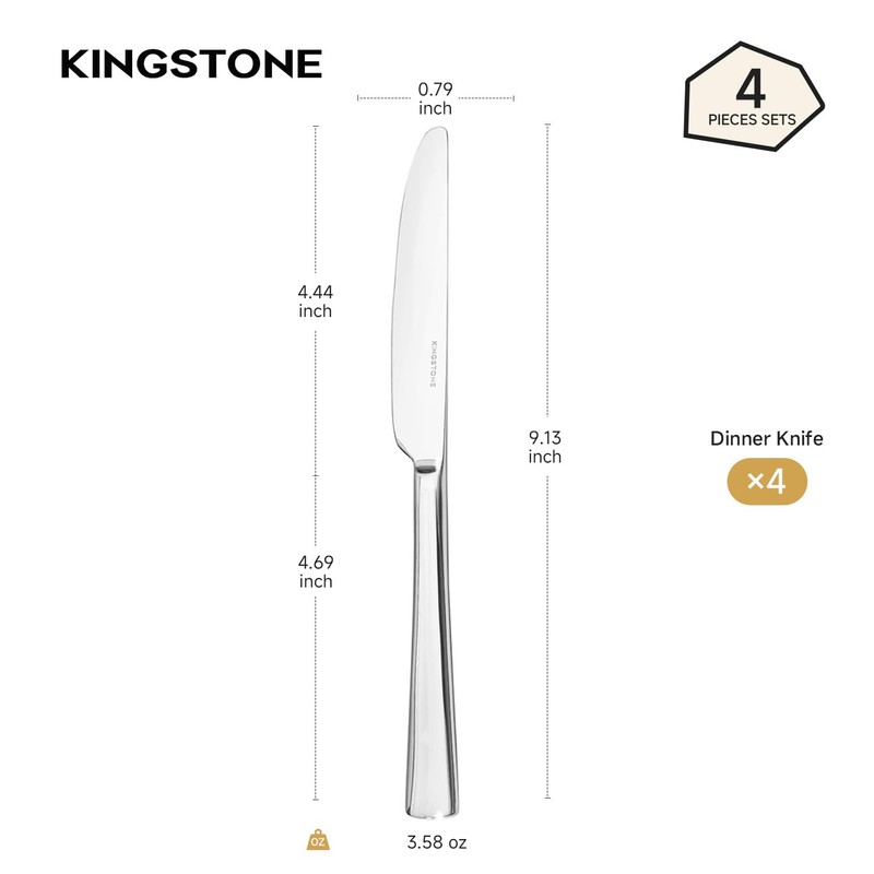 KINGSTONE 4 Piece Dinner Knives Set, Stainless Steel Knives